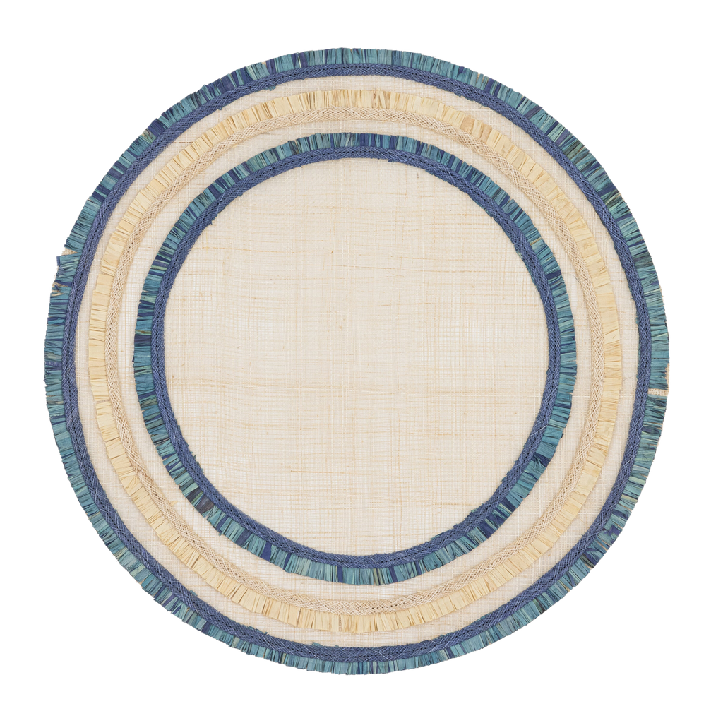 Ruffle Edge Straw Placemat in Indigo, Set of Four