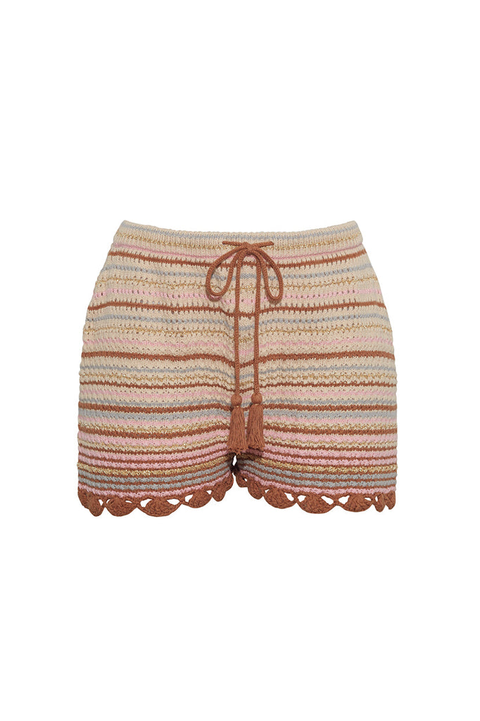 Moira Shorts in Clay Striped Lurex Crochet