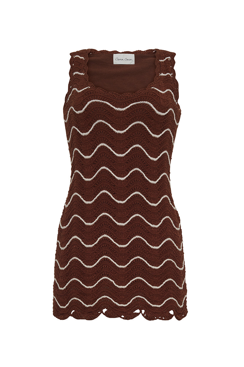 Orel Mini Dress in Brown Ivory Wave Crochet