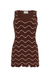 Orel Mini Dress in Brown Ivory Wave Crochet