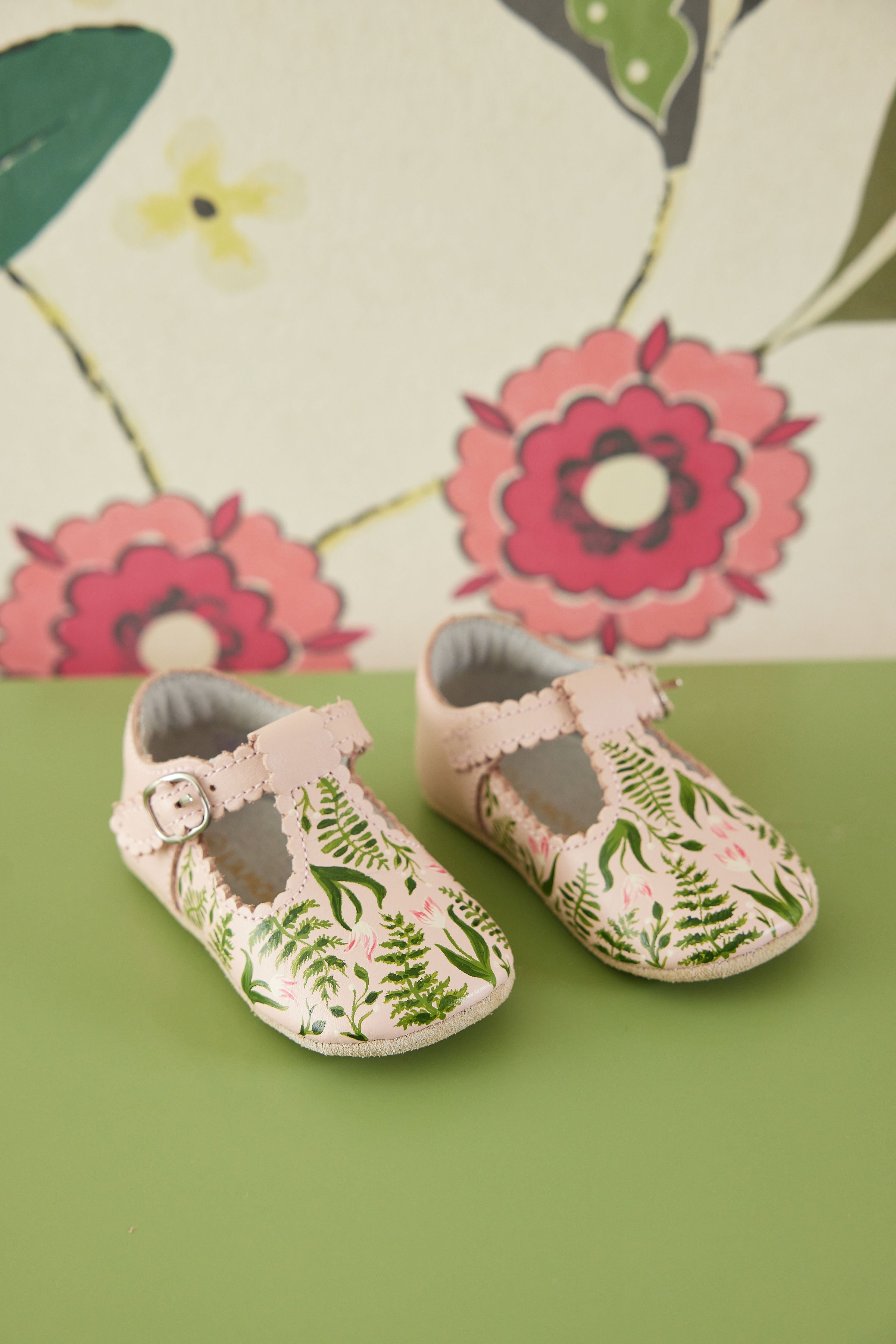 Tulip & Fern Hand-Painted Baby Shoes