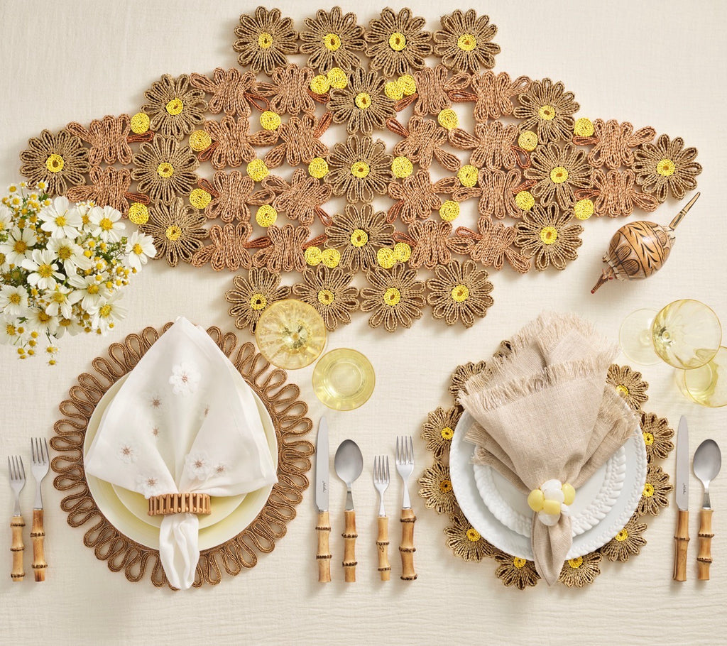 Daisy Placemat in Natural & Yellow, Set of 4