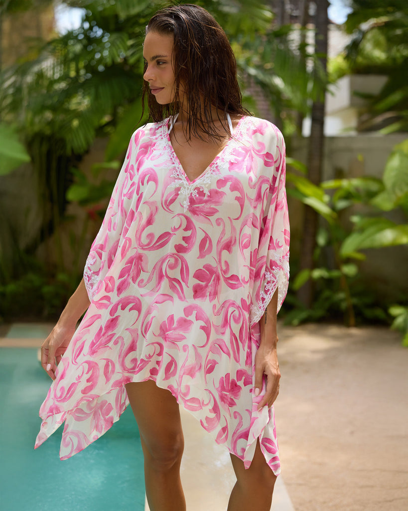 Martine Kaftan in Bright Floral Fuschia