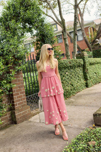 Daisy Dress X Rainey Collaboration in Red Gingham with Cream Crochet Applique