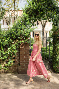 Daisy Dress X Rainey Collaboration in Red Gingham with Cream Crochet Applique