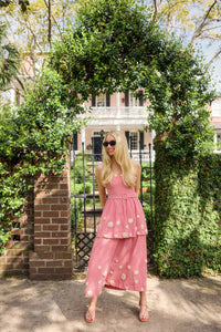 Daisy Dress X Rainey Collaboration in Red Gingham with Cream Crochet Applique