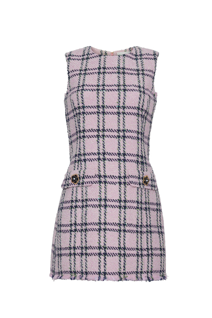 Posie Dress in Pink Green Boucle Plaid