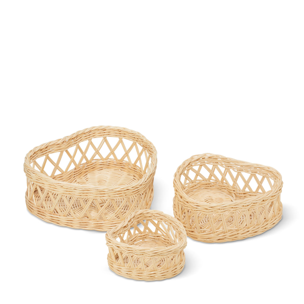 Wicker Heart Basket, Set of 3