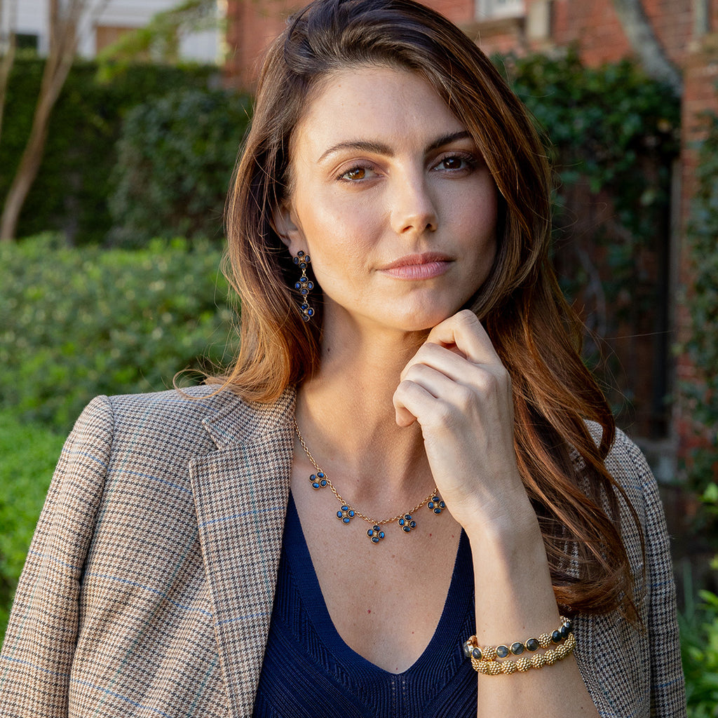 Berry Clover Linear Earrings in Blue Labradorite