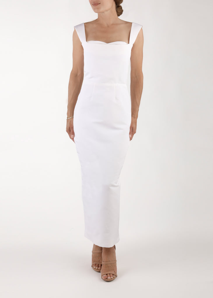 OTM Exclusive: Bridal Silk Faille Midi Dress in White