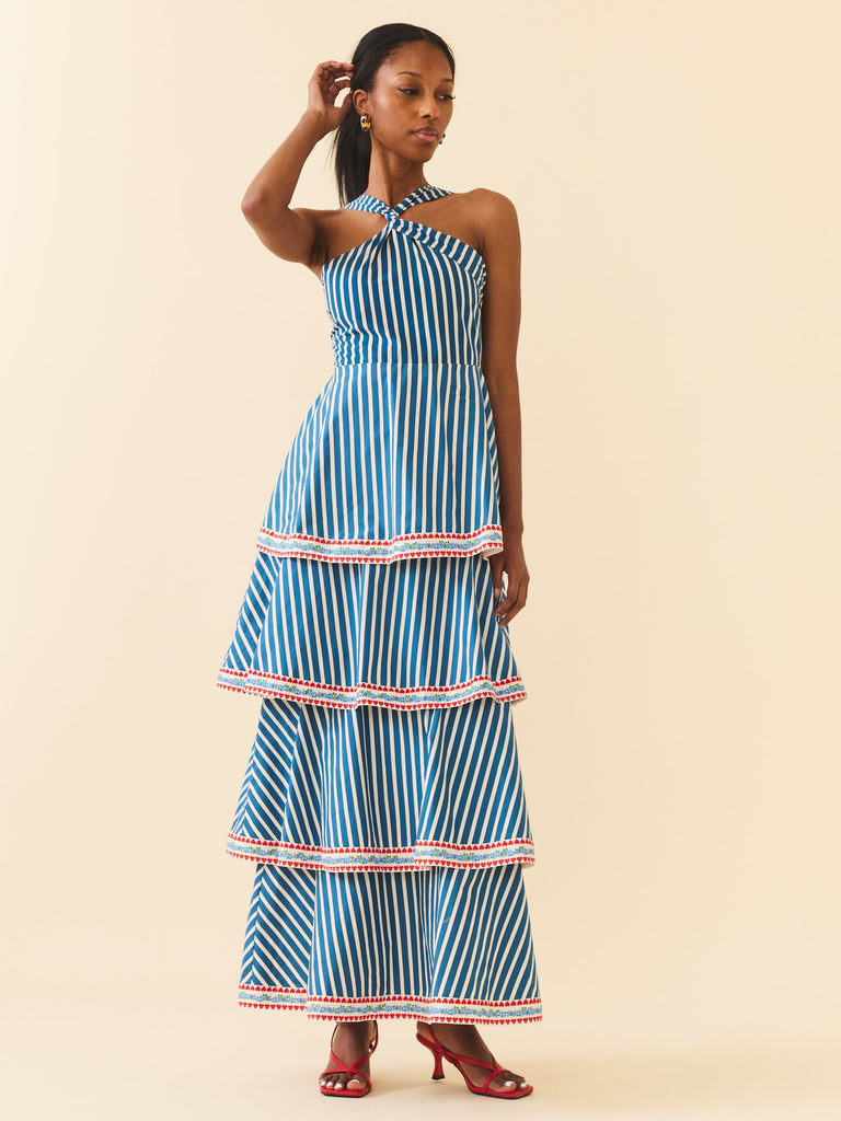 Emma Dress in Navy Stripe