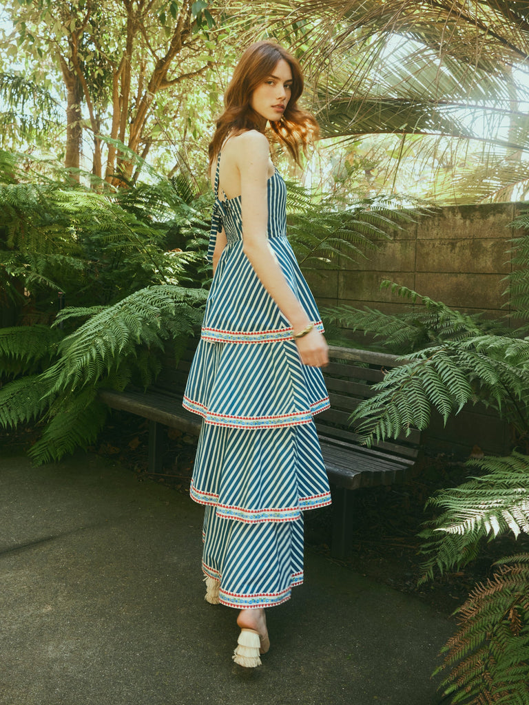 Emma Dress in Navy Stripe
