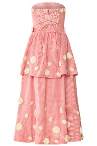 Daisy Dress X Rainey Collaboration in Red Gingham with Cream Crochet Applique