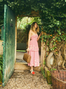 Daisy Dress X Rainey Collaboration in Red Gingham with Cream Crochet Applique