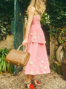 Daisy Dress X Rainey Collaboration in Red Gingham with Cream Crochet Applique