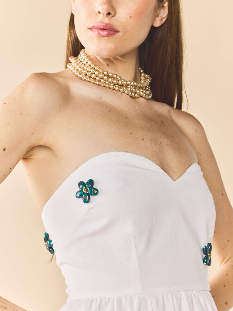 Days Gown in White with Painted Beads