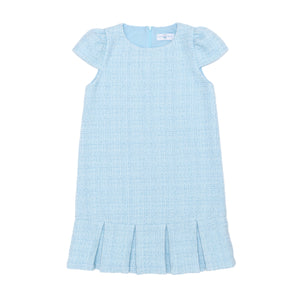 Henry Duvall Bay Tree Blue Tweed Dress for older girls, classic fall tweed dress with cap sleeves and box pleat hem, elegant and age-appropriate for seasonal occasions