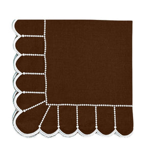 Cocoa linen scalloped Napkin with white embroidery in linen
