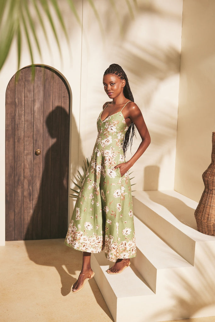 Mae Midi Dress in Farella Sage