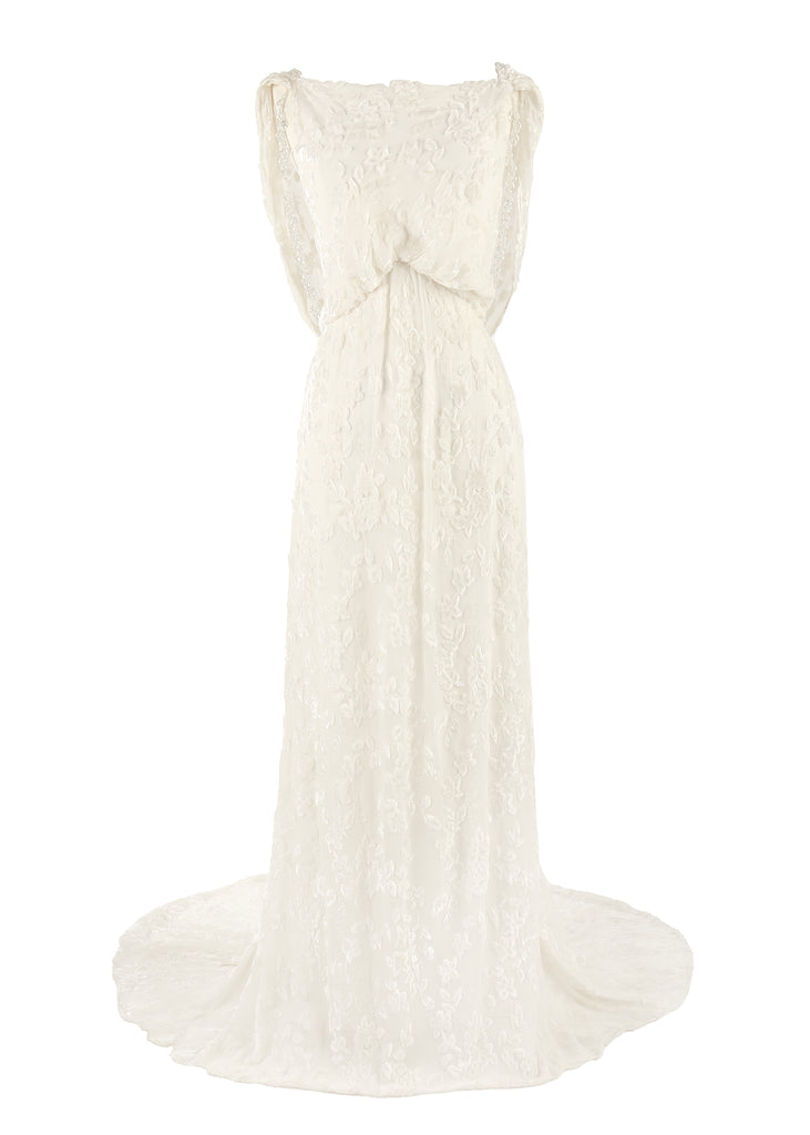 Mae Gown in White Floral Burnout Velvet
