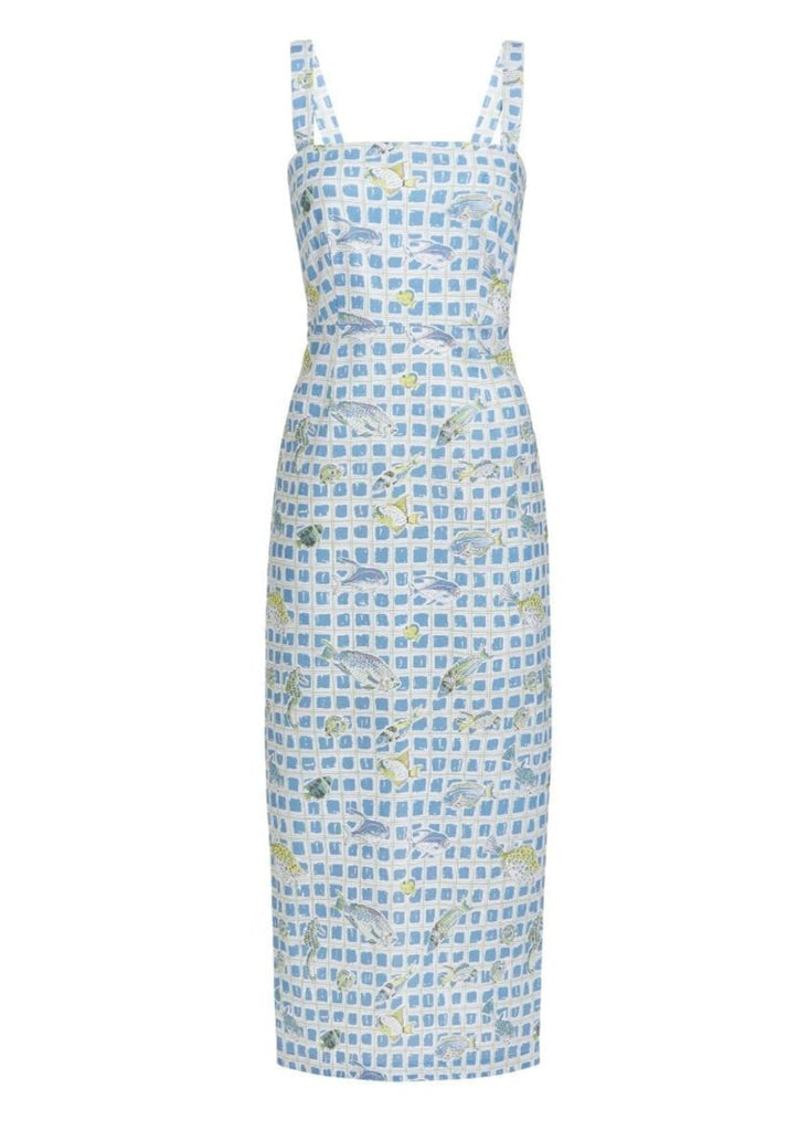 Long Slip Dress in Blue Fishing Net