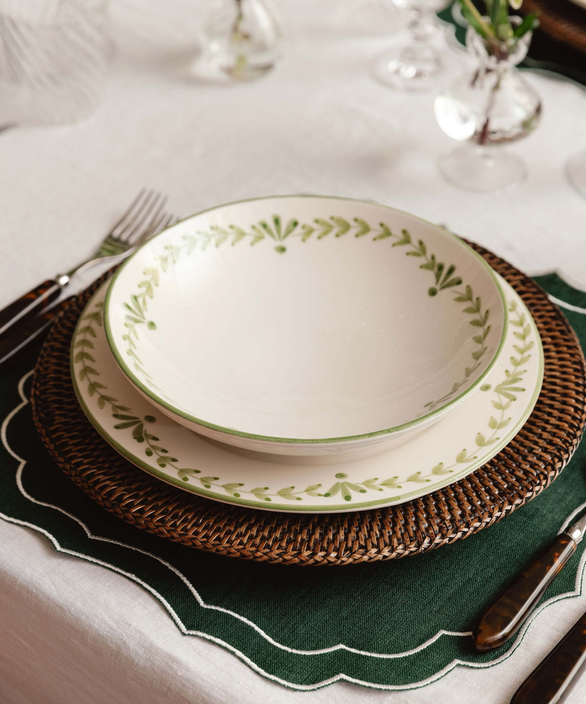 Rebecca Udall Elouise Pasta Bowl Crockery, sage green with the Elouise Dinner Plate