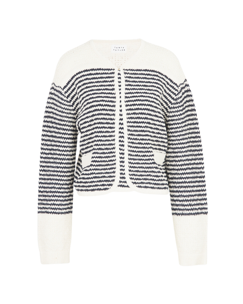 Ashton Knit Jacket In Maritime Blue & Cream | Over The Moon