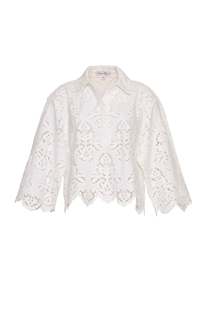 Erica Shirt in White Embroidered Eyelet