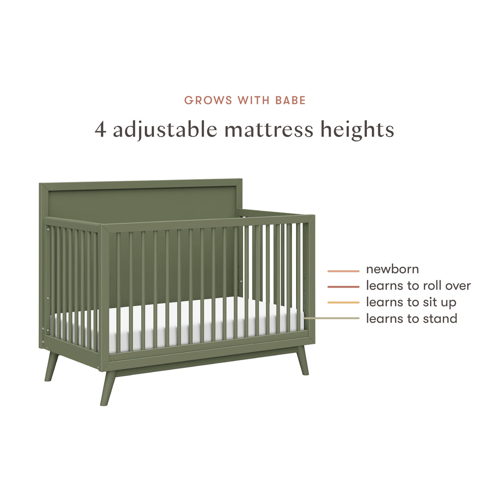 Palma 4-in-1 Convertible Crib with Toddler Bed Conversion Kit in Olive