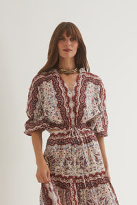 Perrin Top in Paisley Scarf Ivory