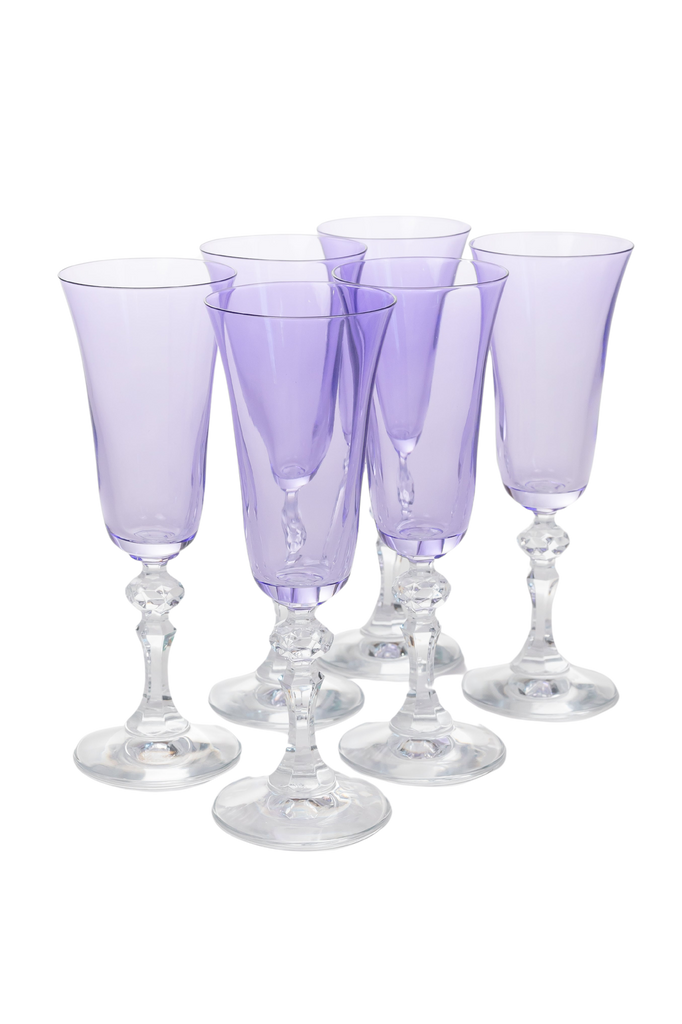 Estelle Colored Regal Flute With Clear Stem, Set of 6 in Lavender