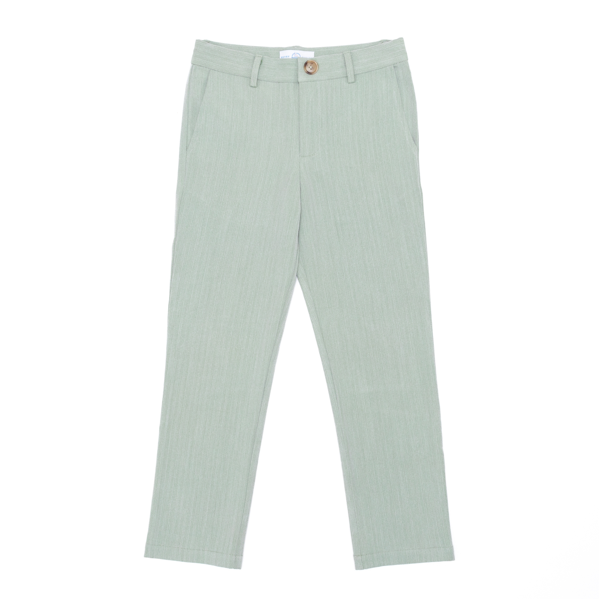 Henry Duvall Bradford Trousers for boys in sage green herringbone, classic fall and winter pants with elastic back, heirloom-inspired English heritage style