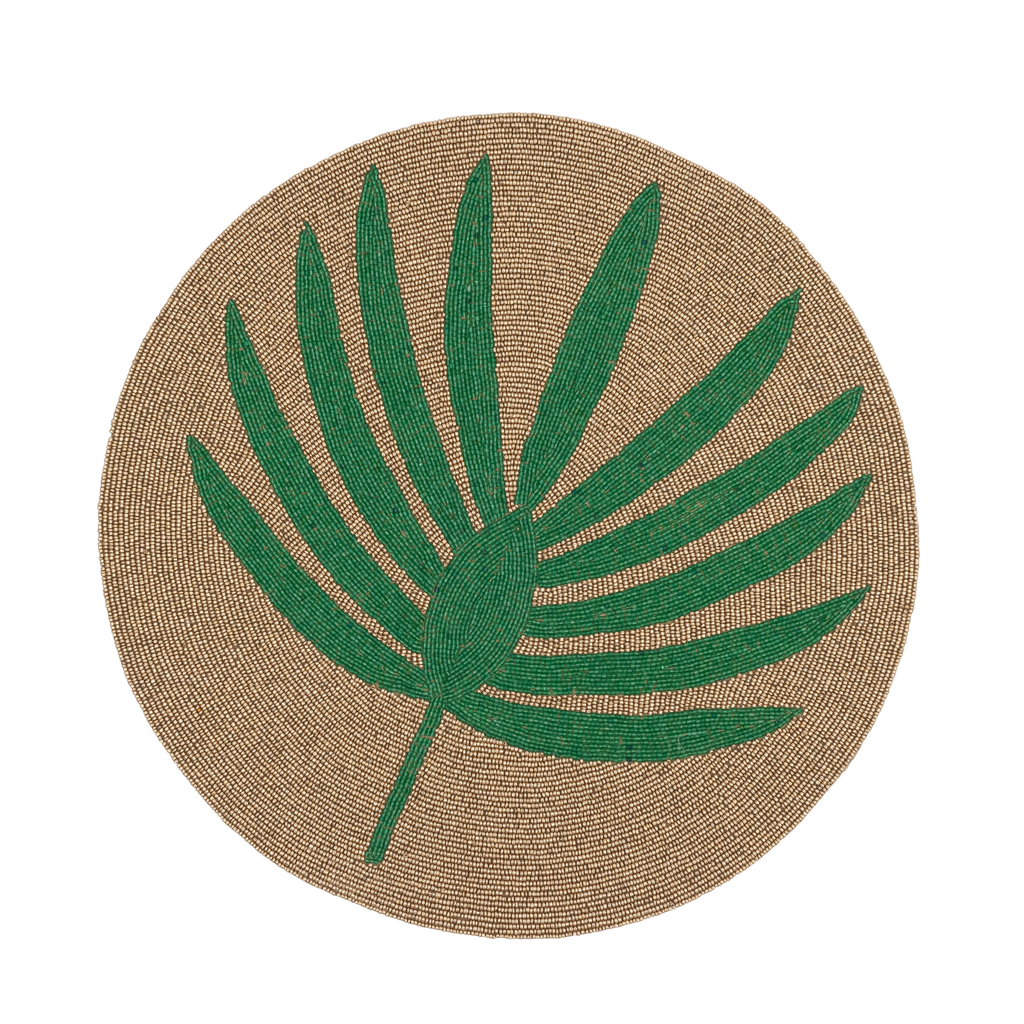 Palm Frond Hand Beaded Placemat in Green