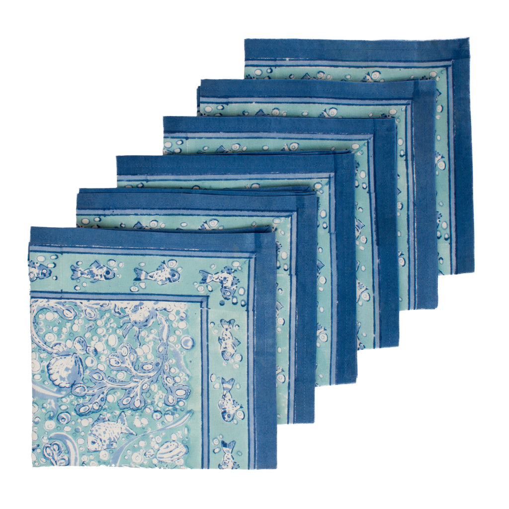 La Mer Napkins in Aqua, Set of 6