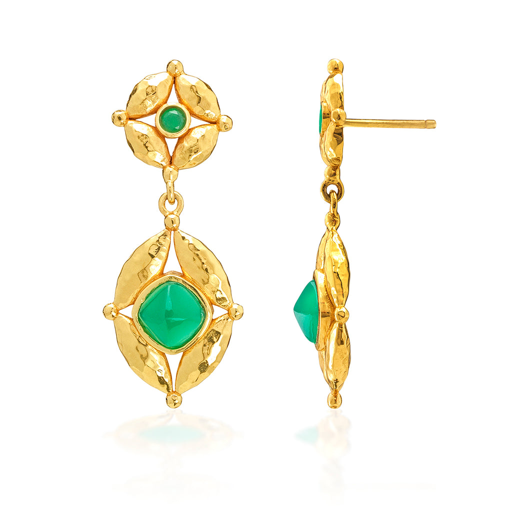 Mystic Eye Post Drop Earrings in Green Onyx