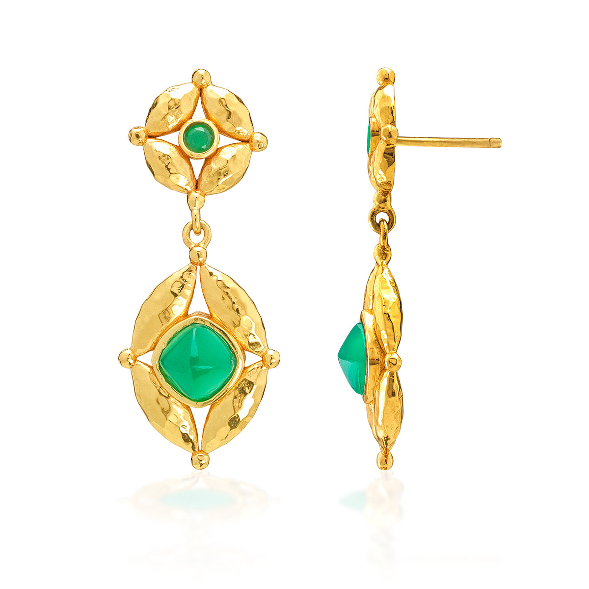 Mystic Eye Post Drop Earrings in Green Onyx