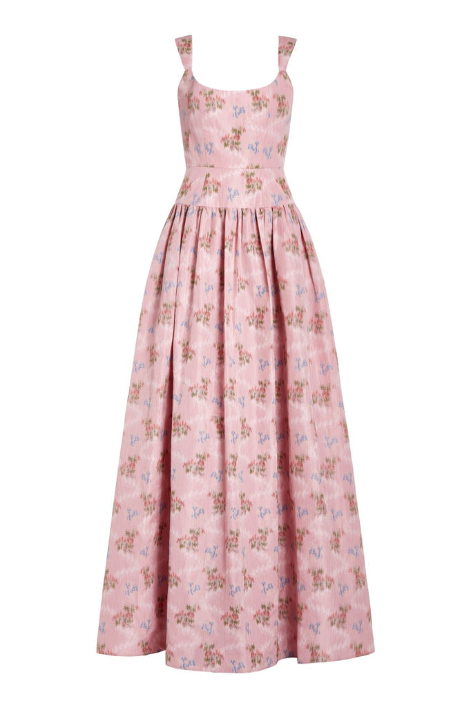 OTM Exclusive: Octavia Pink Floral Ikat Drop Waist Gown
