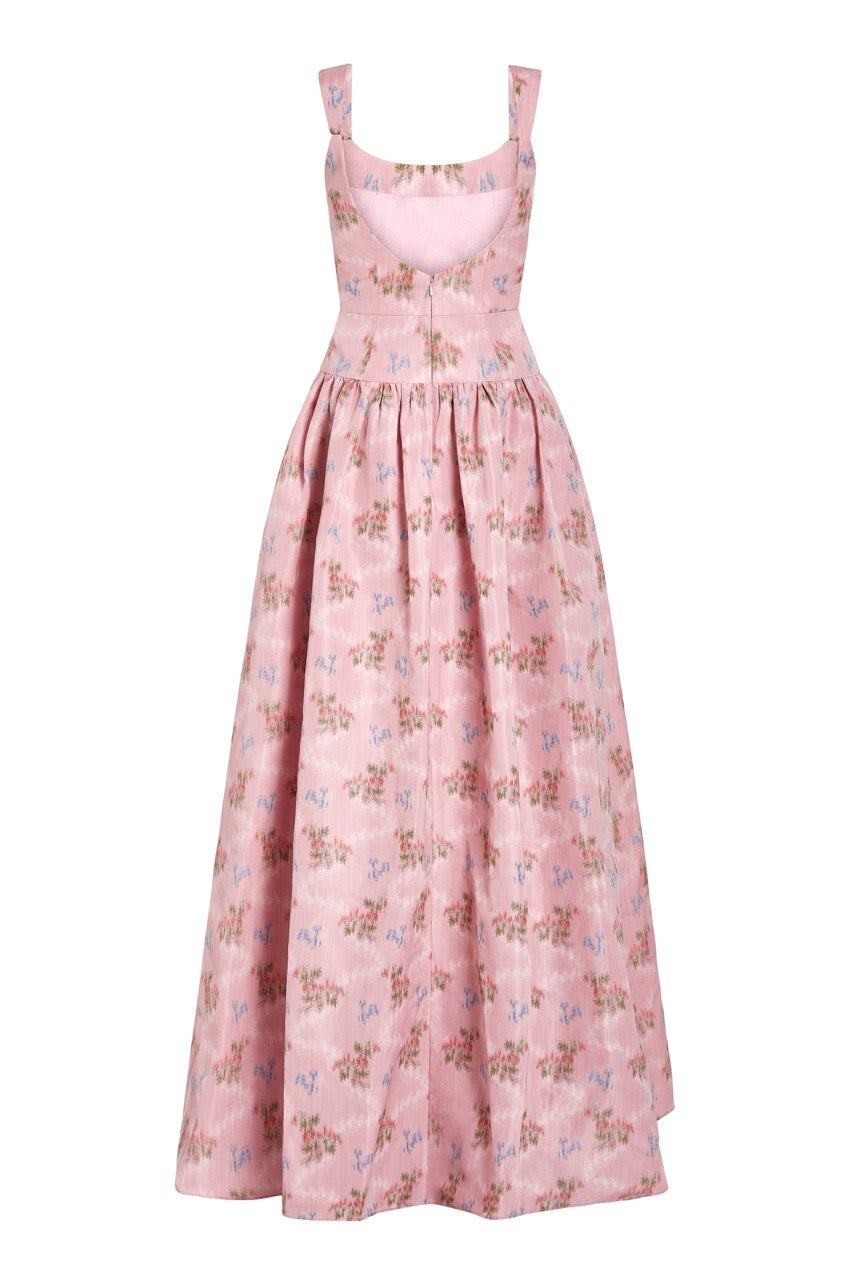 OTM Exclusive: Octavia Pink Floral Ikat Drop Waist Gown