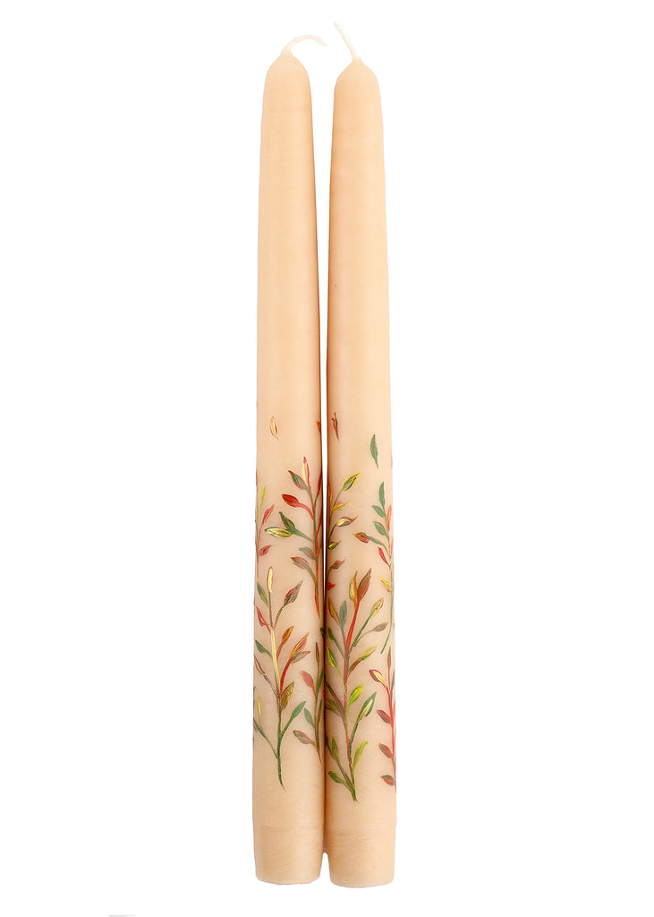 Ivory Fall Leaves Taper Candles, Set of 2