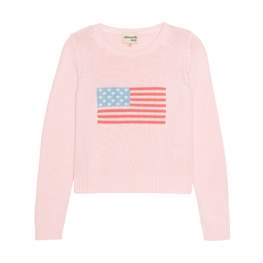American Flag Fashion Crewneck Sweater in Pink