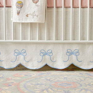 Bow Scalloped Crib Skirt in Soft Blue