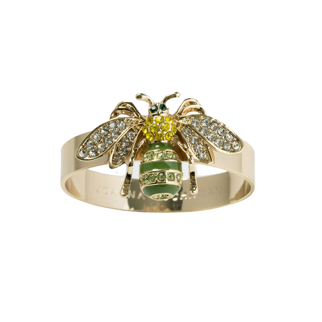 Skinny Stripey Bee Napkin Rings in Green, Set of Four