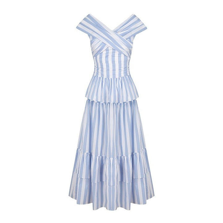 Aurelie Set in Blue & White Stripes