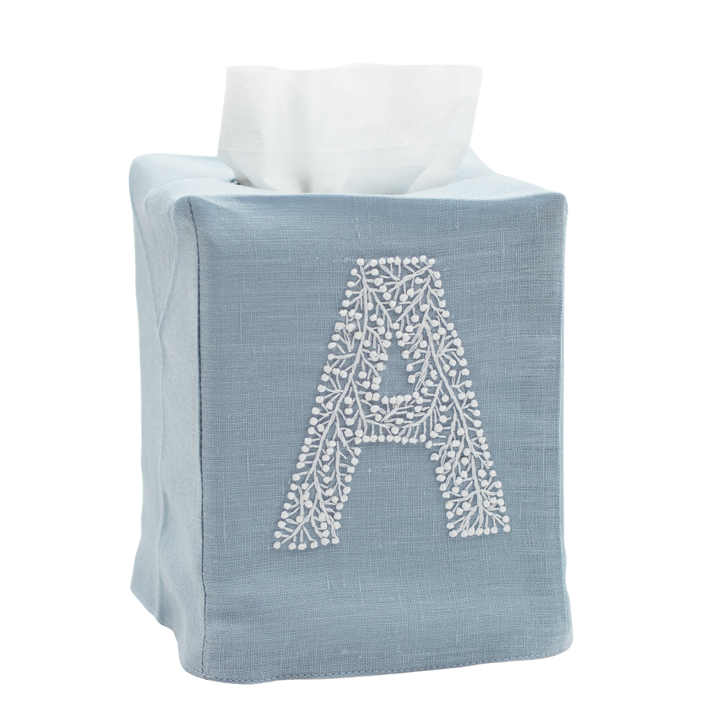Monogram Twig Tissue Box in Sky Blue
