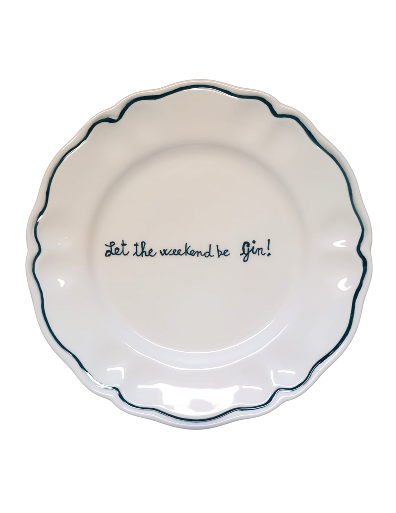 Let the Weekend be Gin Scalloped, Plate Set of 6
