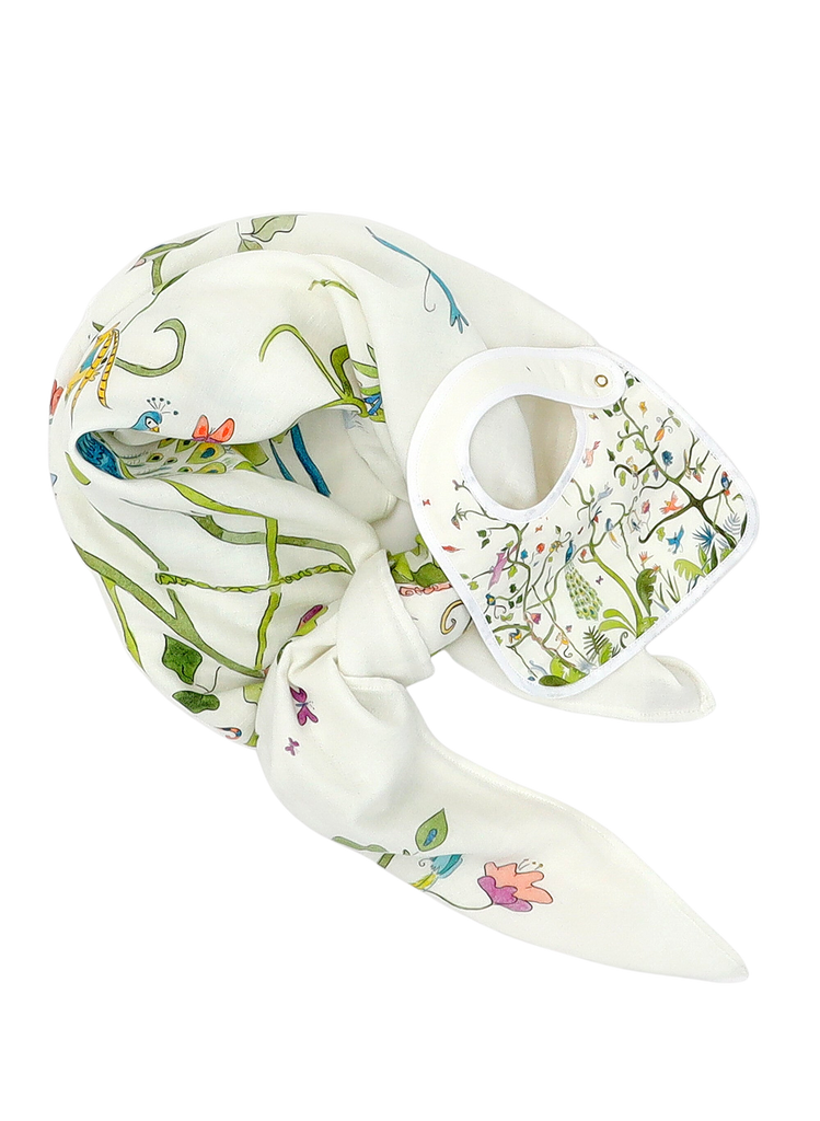 Tropical Chinoiserie Shawl Blanket & Bib Set