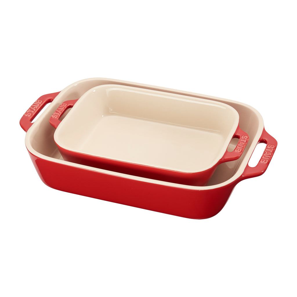 Ceramic 2-pc Rectangular Baking Dish Set in Cherry