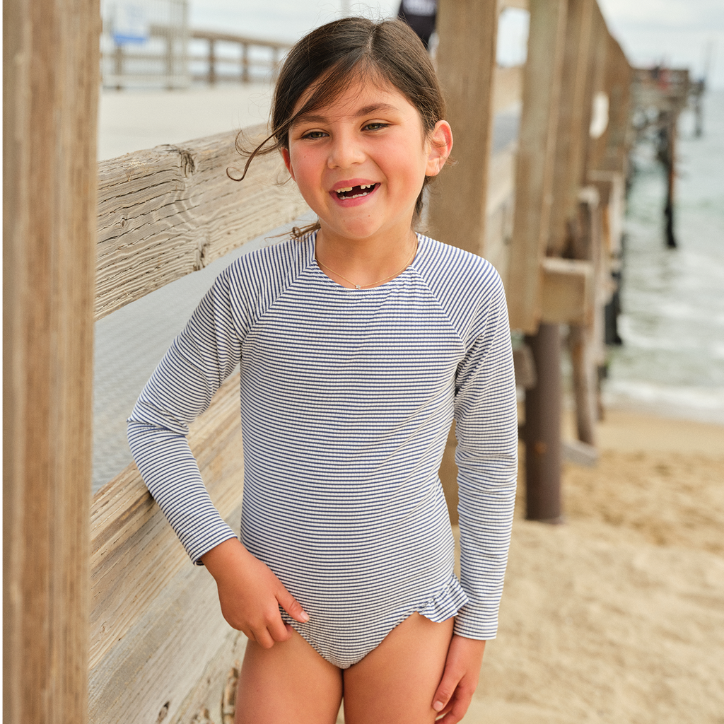 Girl’s Harbor Stripe Rashguard One Piece