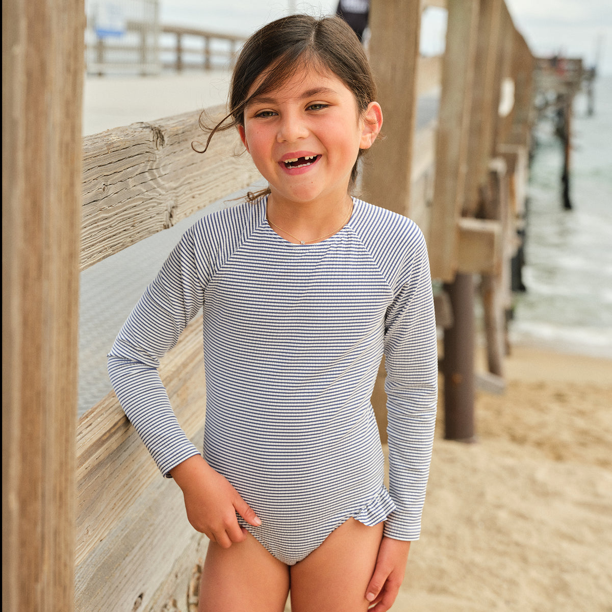 Girl’s Harbor Stripe Rashguard One Piece