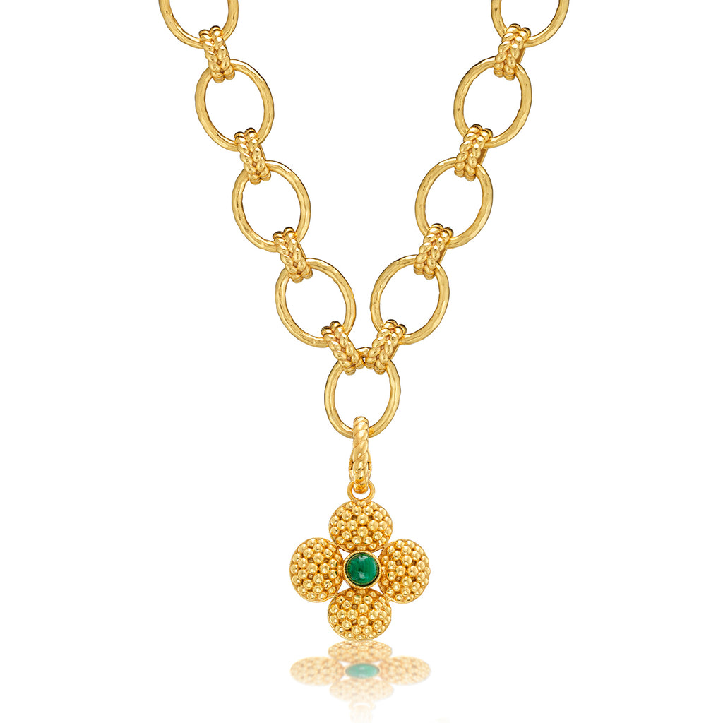 Berry Clover Double Sided Pendant in Malachite
